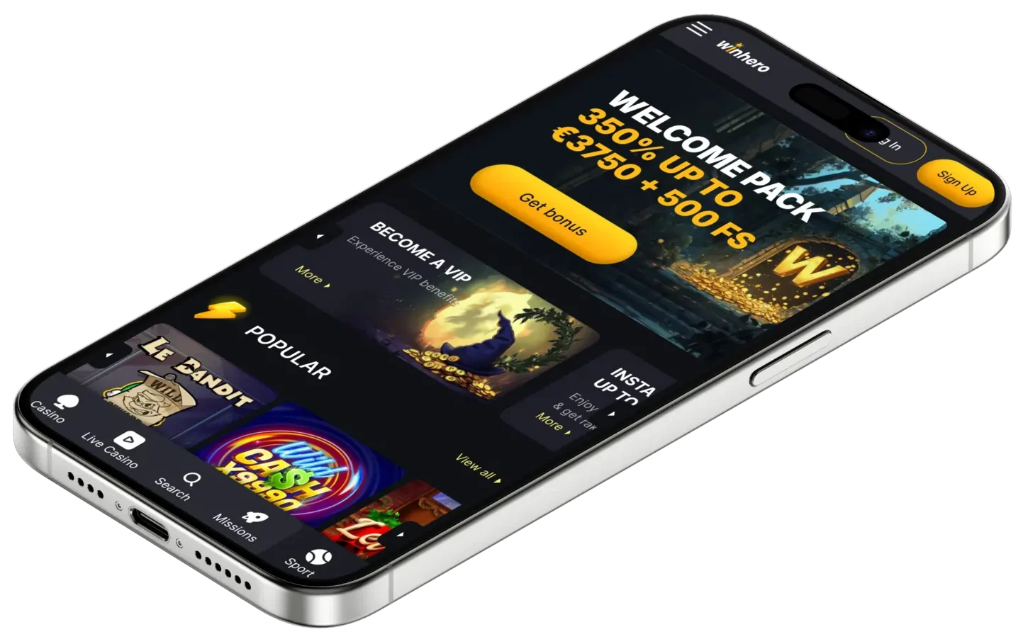 Winhero Casino mobilapp – spil på iOS og Android
